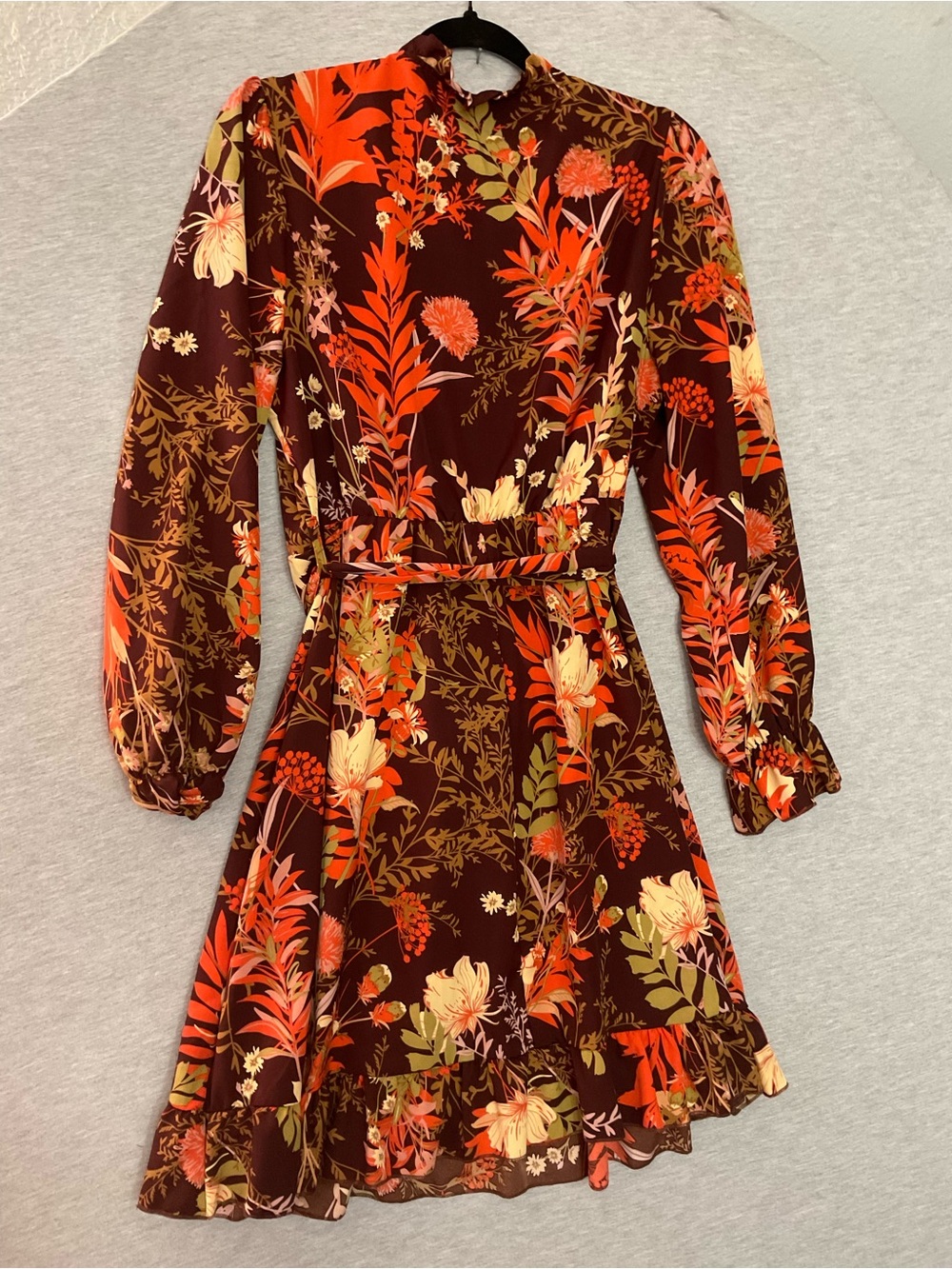 SHEIN Floral Midi Wrap Dress - Rust Floral - Picture 6 of 7